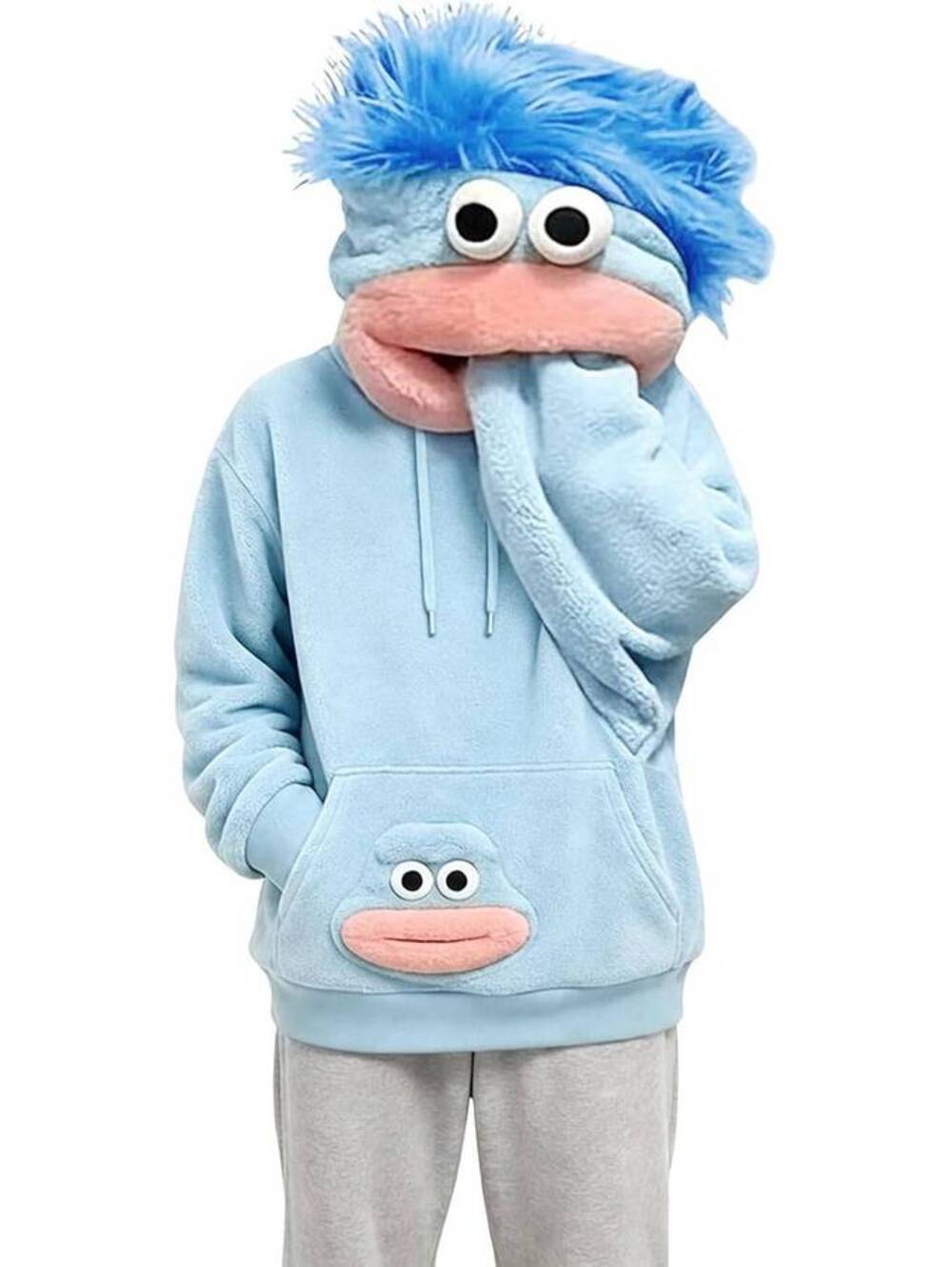 Big Mouth Monster Sweatshirts Funny Oversized Hoodies Women Blue XL New Unopened